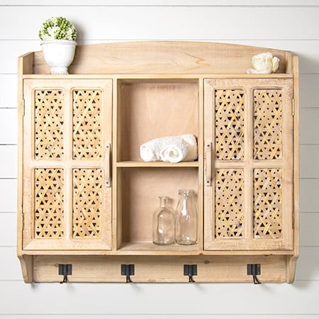 Bamboo Wall Display Cabinet With Hooks