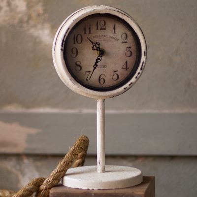 Vintage European French Flea Market Distressed White Clock