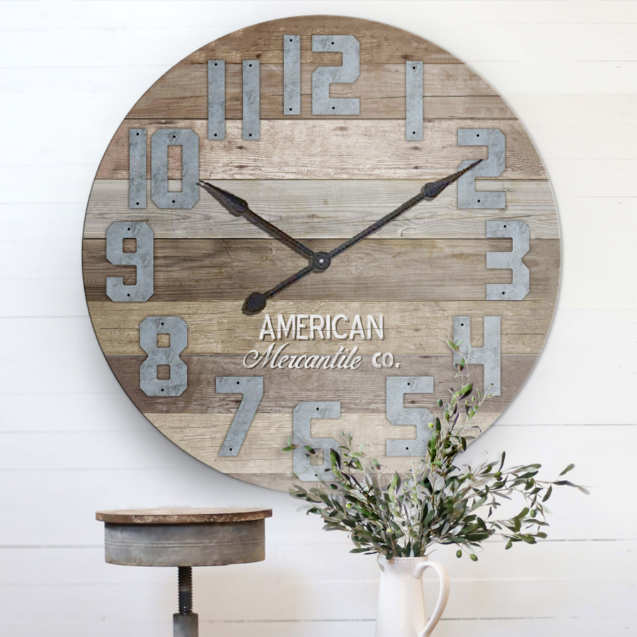 Huge American Mercantile Barn Wood Clock