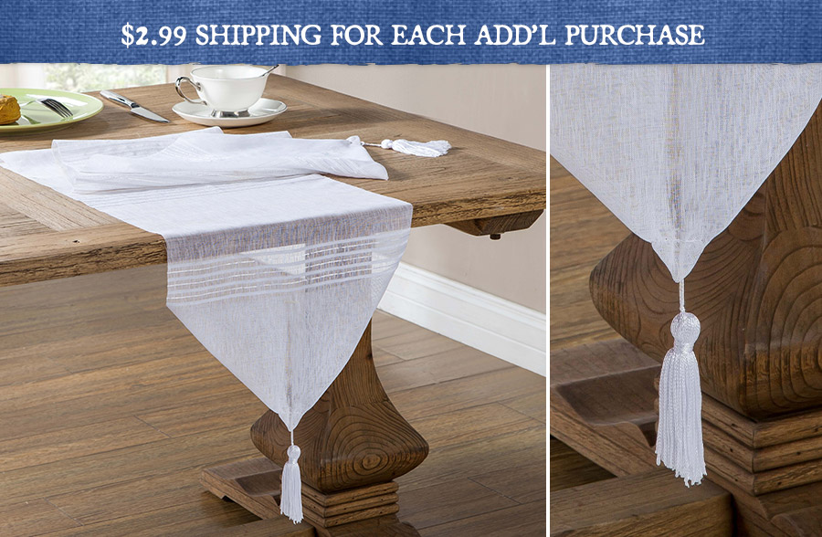 white table runner with tassels